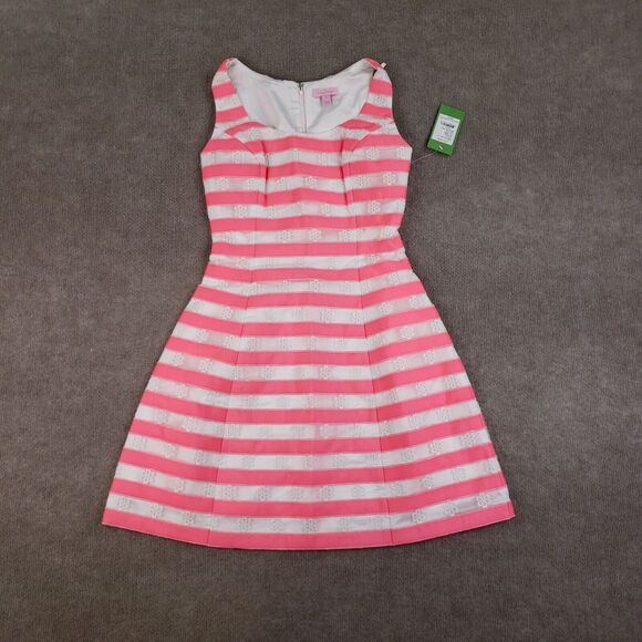 Lilly Pulitzer Dresses & Skirts - Lilly Pulitzer Joslin Dress Size 0 Pink White Flutter Ribbon Floral Striped